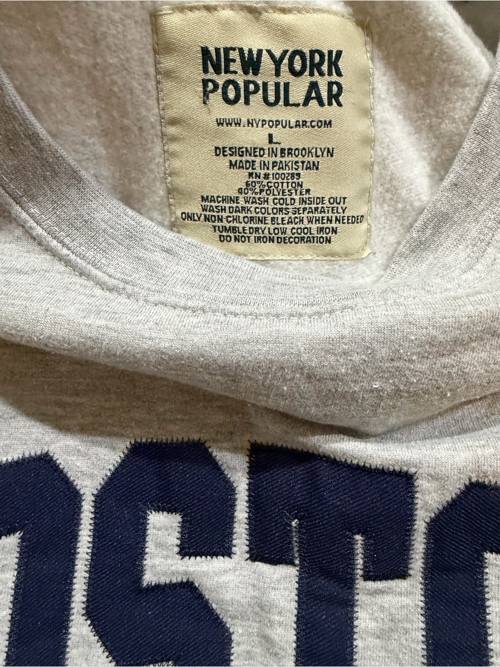 New York Popular Boston Crewneck Sweatshirt Women’s Large Gray Fleece Pullover - Picture 4 of 5